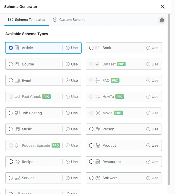 Rank Math Schema Generator with free and PRO schema templates
